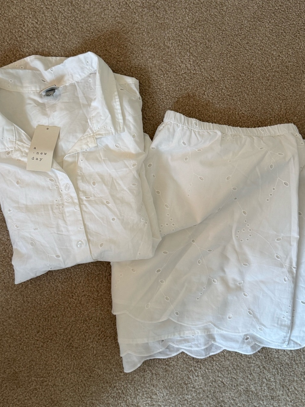 NWT a new day White Eyelet Matching Set | Button Down Shirt & Shorts | 2x